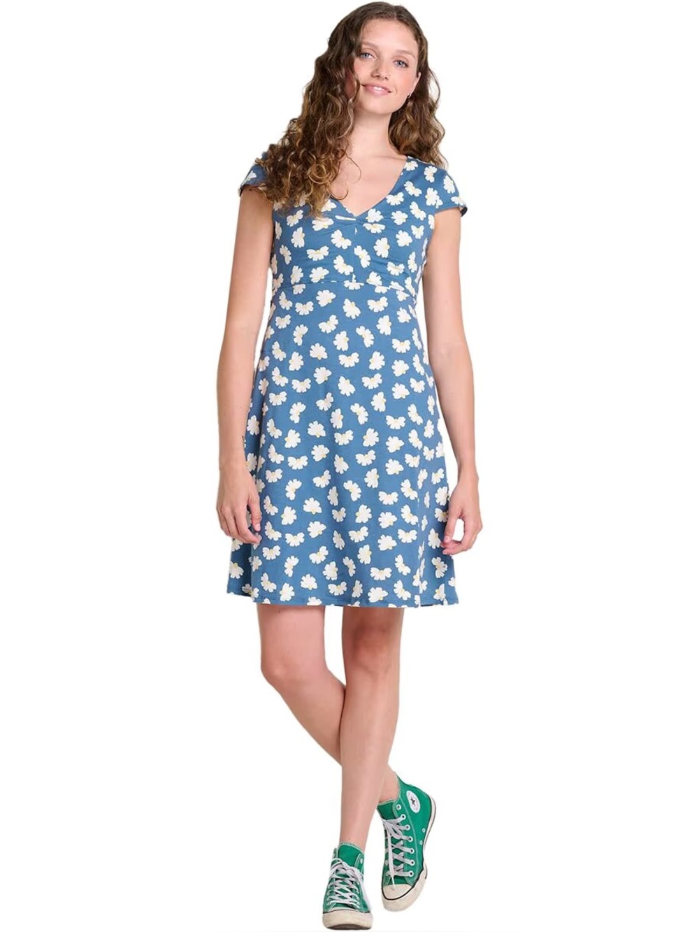 Toad&Co Rosemarie Dress Blue Tencel Lyocell Organic Cotton Cap Sleeve